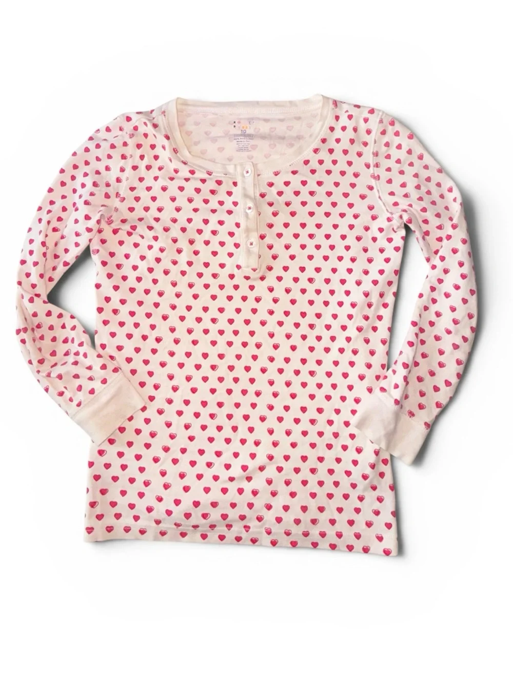 Roller Rabbit - Kids Hearts  Pink and White Long Sleeve Pajama TOP ONLY - 10